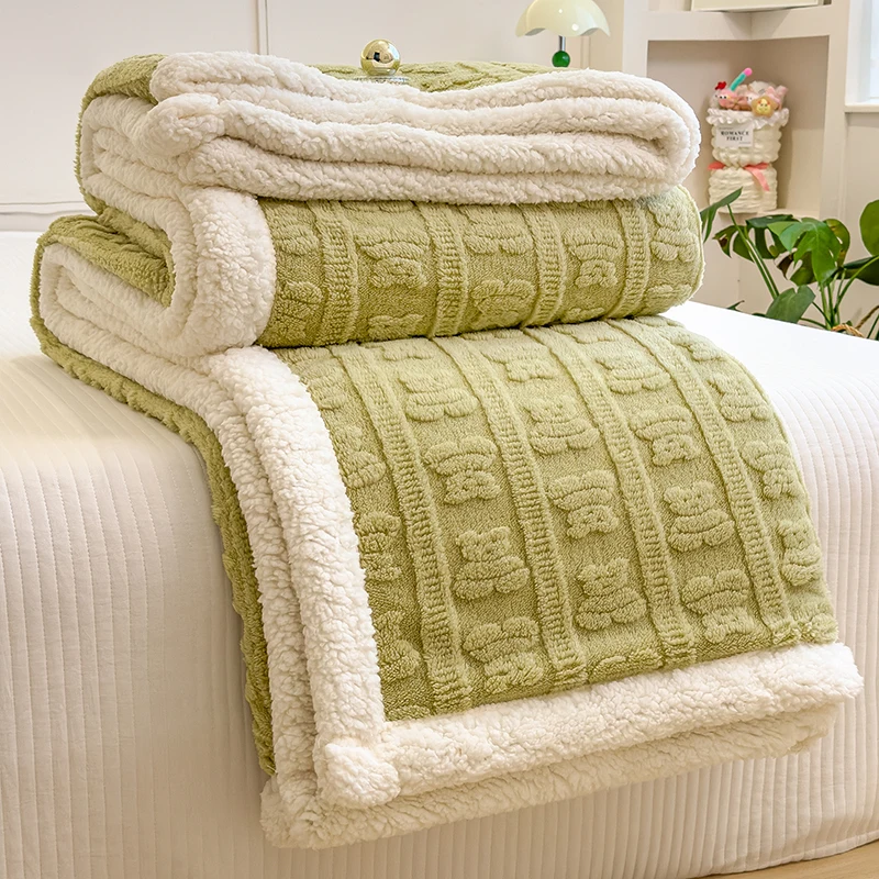 Thicken Sherpa Fleece Blanket Autumn Winter Warm Bed Blankets Double Layer Cozy Soft Fluffy Sofa Blankets Breathable Bed Cover