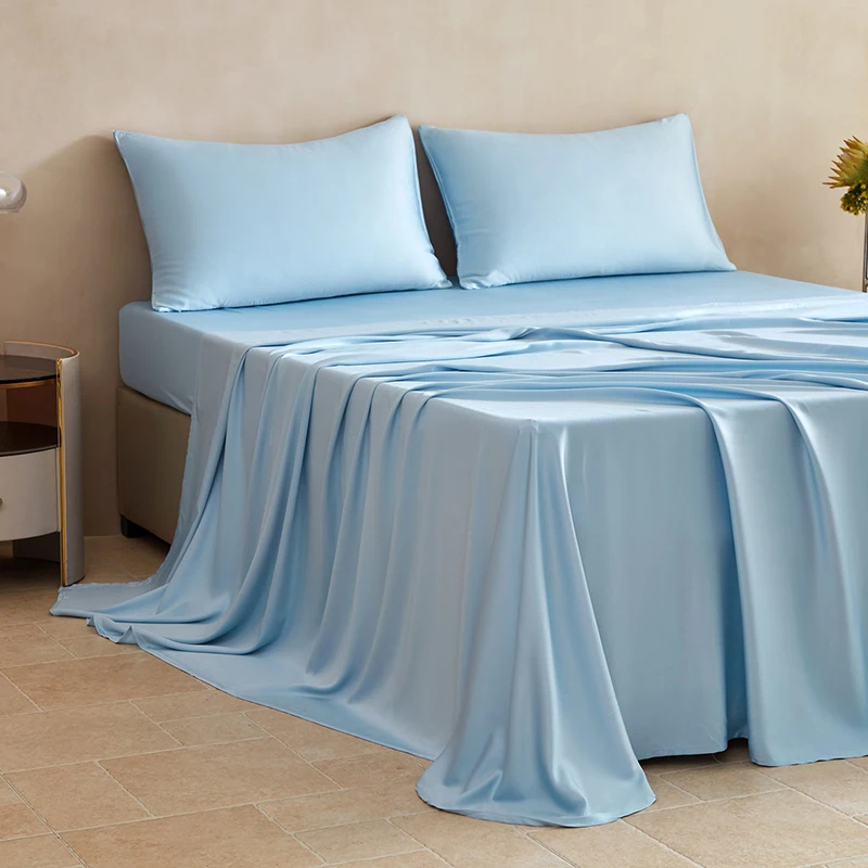 100% Mulberry Silk Bed Sheets Set Luxury Smooth Ultra Soft Bedding Sets with Fitted Sheet Flat Sheet Pillowcase for All Season