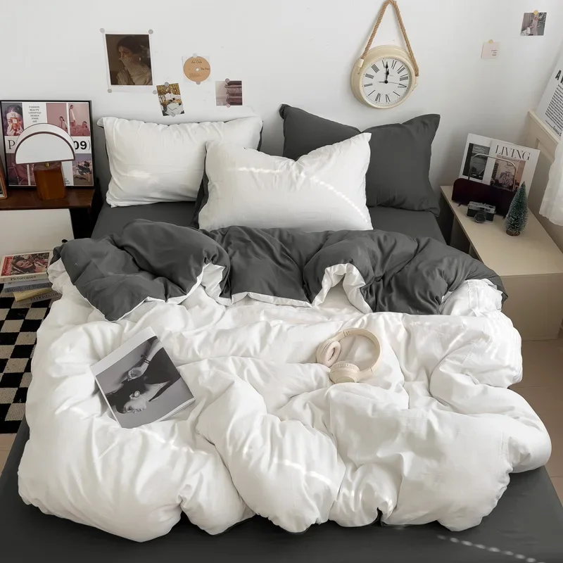 WASART Solid Color Washed Cotton 4-Piece Bedding Set Soft Durable Four Season Bed Sheets & Pillowcases for King Queen Full Size