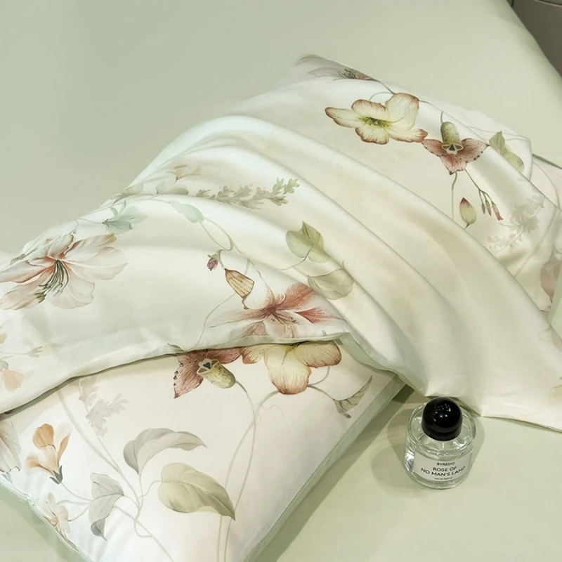 Luxury Organic Bamboo Silky Bed linens Bedding Set Vintage Flat Bed Sheet Double Queen King Duvet Cover Pillowcases Rural Style