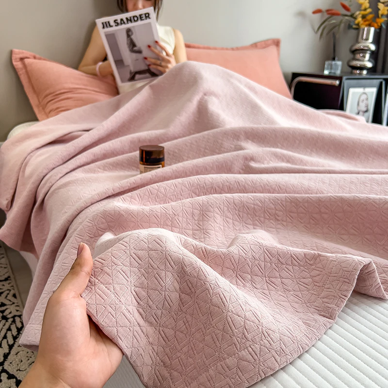Luxury 100% Cotton Throw Blanket for Single Queen King Bed All Season Pure Cotton Blankets Cozy Soft Breathable Thermal Blankets