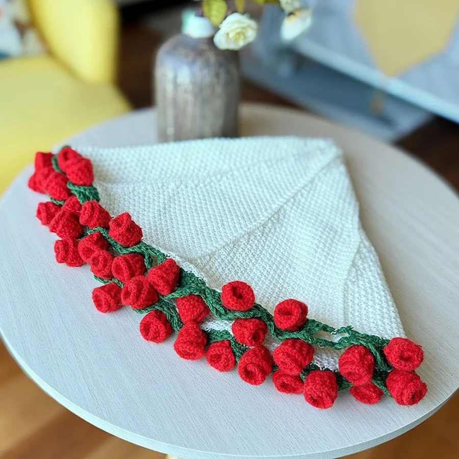WASART Rose Bouquet Blanket Handmade Crocheted Knitted Blanket Outdoor Shawl Plaid Large Throw Blankets Best Birthday Party Gift