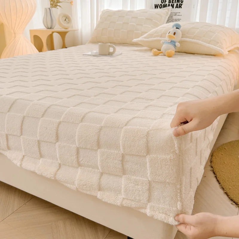 Winter Warm Fitted Bed Sheet Taff Velvet Fleece Bed Linen Single/Double/King/Queen Size Plush Mattress Cover Thick Bed Cover