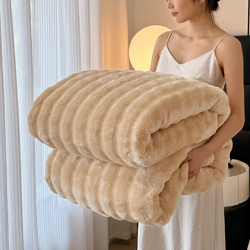 WASART Artificial Rabbit Plush Blanket Fluffy Coral Fleece Sofa Throw Thermal Thick Bed Sheet Warm Autumn Winter Cozy Bed Cover