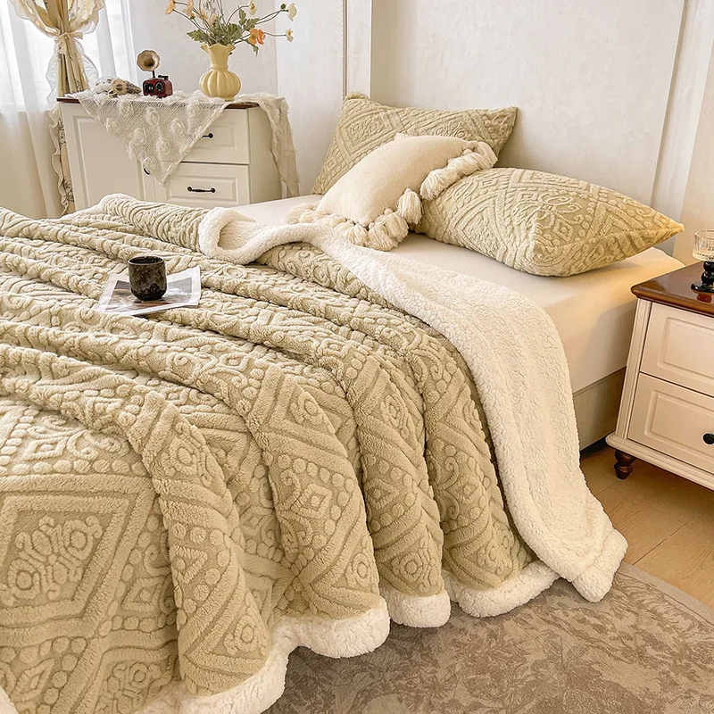 Double Layer Carved Velvet Warm Autumn Winter Blanket for Bed Soft Fluffy Sofa Blankets Cozy Plush Fleece Sofa Cover Blanket Nap