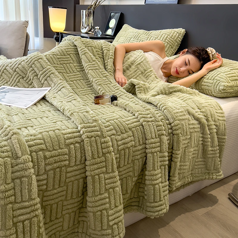Thick Milk Velvet Warm Blanket for Winter Queen King Size Fleece Sherpa Comforter Cozy Soft Plush Blanket for Bed Sofa Throws