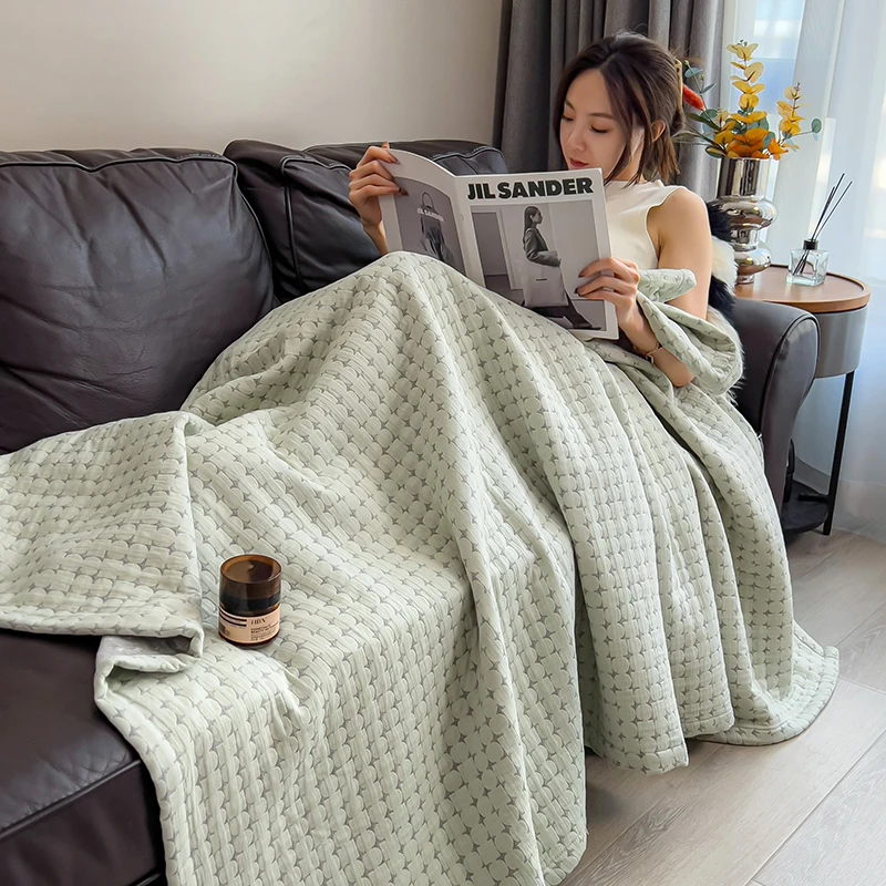 Pure Cotton Throw Blanket Soft Muslin Throws Blankets for Couch, Sofa, Bed Luxury Lightweight Boho Large Summer Blanket Quilt