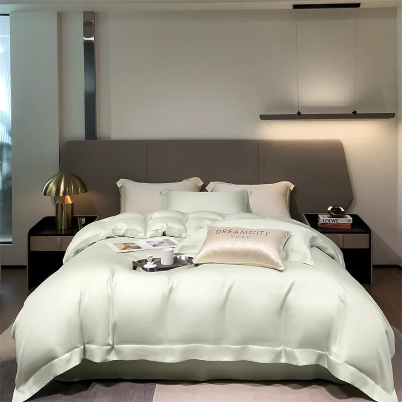 100% Organic Bamboo Bedding Set with Duvet Cover Fitted/Flat Sheet Pillowcase Luxury Silky Bedsheet Bed Linens Queen King Size