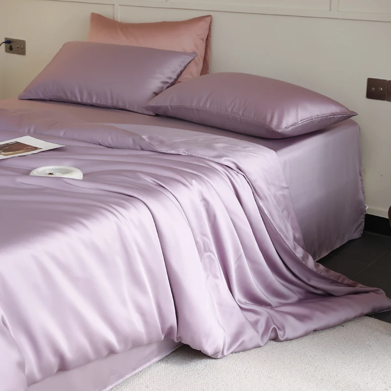Mulberry Silk Bedding Set Twin Full Queen Size Duvet Cover Set with Quilt Cover Flat Sheet Pillowcase Luxurious Smooth Bed Sheet