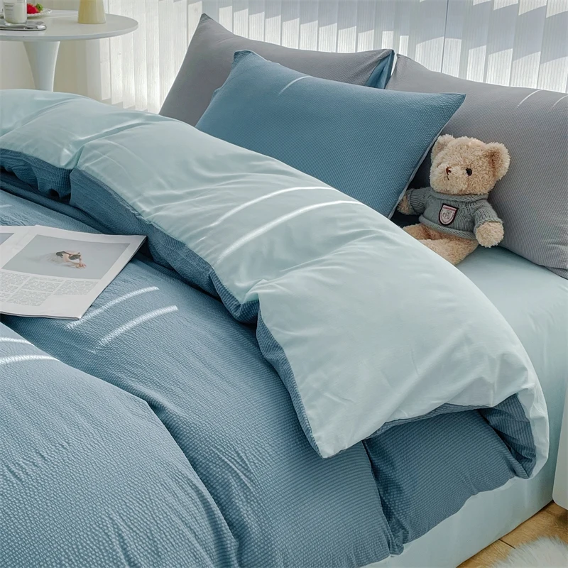 2025 Seersucker Bedding Set Duvet Cover Flat Sheet Pillowcase Bed Sheet Set Soft Comforter Cover Bed Linens Set Nordic Ins Style