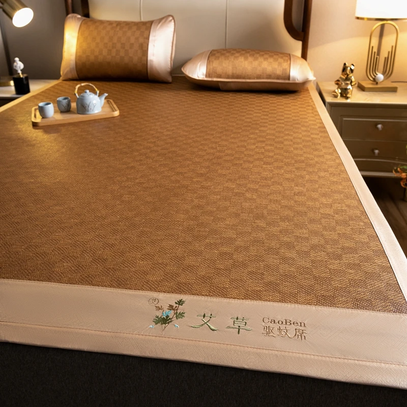 Summer Sleeping Mat Natural Ice Rattan Mat Foldable Durable Cool Pad Cooling Bed for Home Dormitory Breathable Smooth Bedspreads