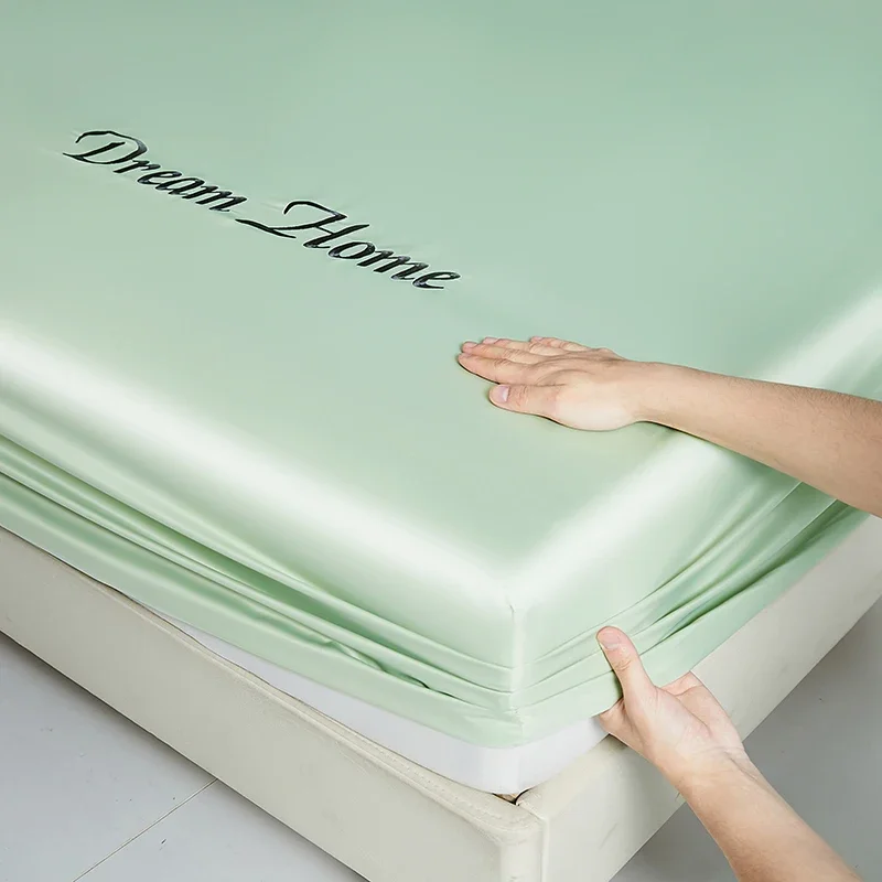 WASART Smooth satin rayon fitted sheet mattress cover summer bedspreads solid silky embroidery couple luxury double bed bedsheet