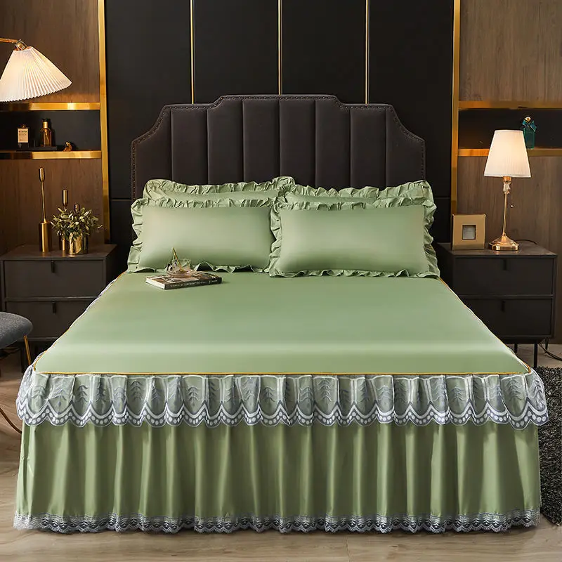 WASART Luxury lace bed skirt summer bedspread solid satin rayon bed linen couple bedding single double queen king size bed sheet