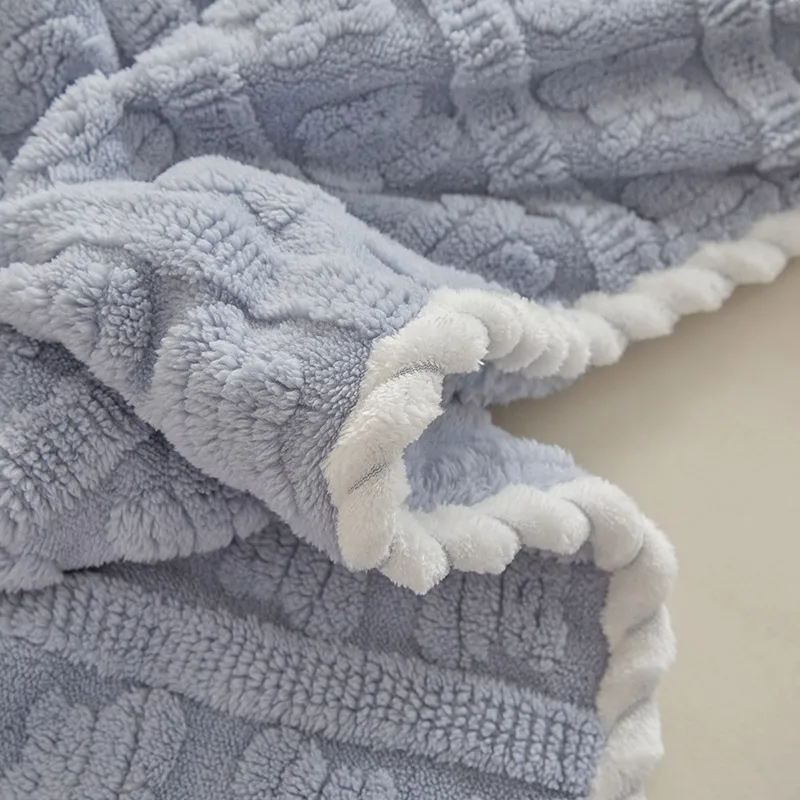 Luxury Soft Faux Fur Throw Blanket Fluffy Warm Solid Color Plush Blanket for Sofa Bed Single Double Spring Autumn 3D Bear Throw