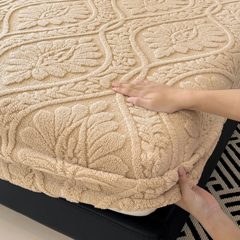 WASART Soft warm coral fleece fitted sheet elastic mattress protector cover retro jacquard winter fluffy plush bed linen 180x200