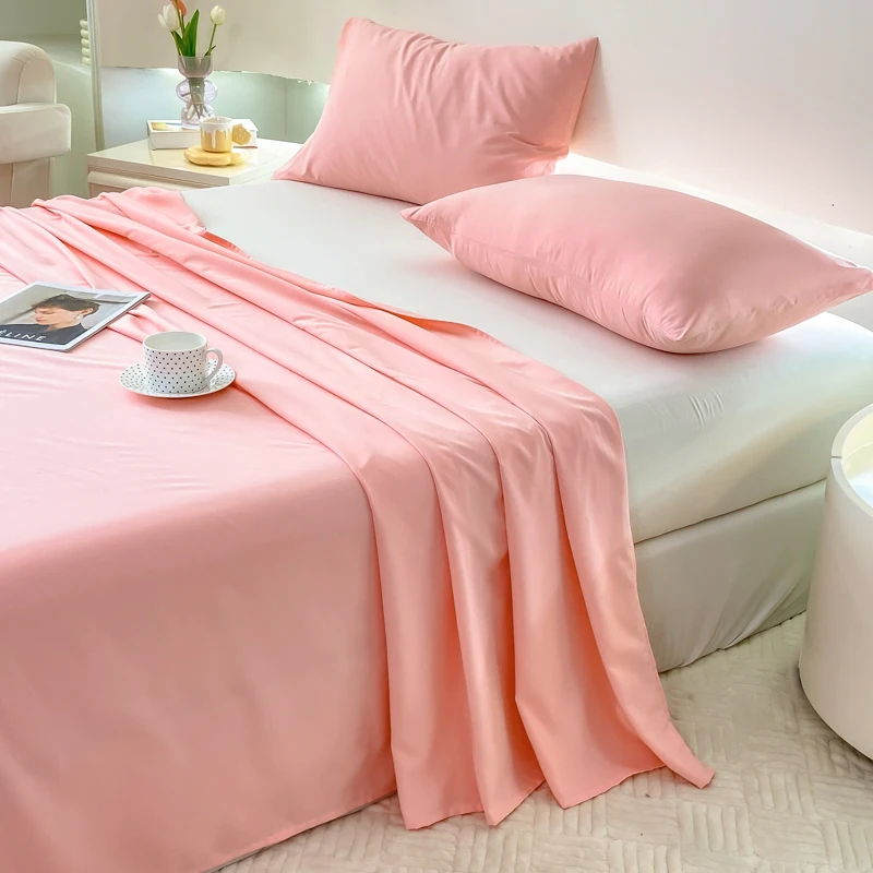 WASART Solid color polyester flat bed sheet set 230x250 summer couple room 2 seater bed linen luxury single double bed king size