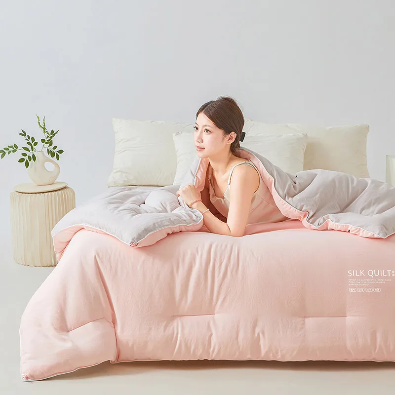 Mulberry Silk Quilt with 100% Silk Filling Temperature Control Comforter Reversible Bed Blanket Luxury Soft Quilts Cotton Cover
