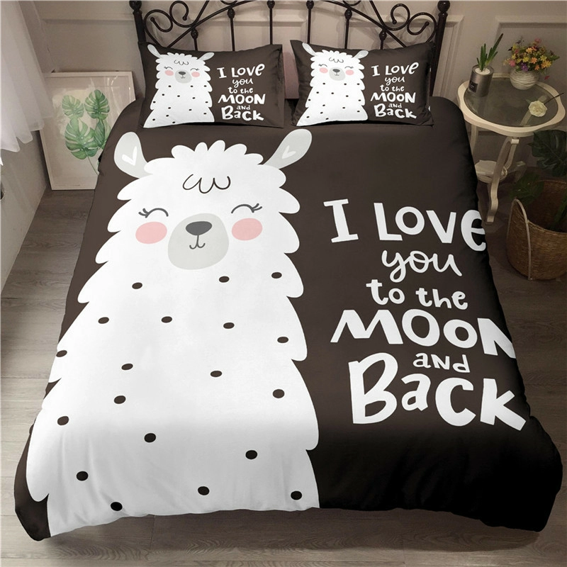 Cute Girl Pink Bedding Set Cartoon Alpaca Print Duvet Cover 140X200 Duvet Cover Bed Single Double Queen Bed Sets(No Sheet)
